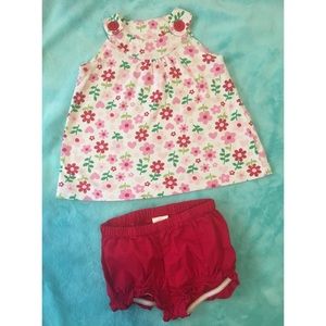 Red Gymboree bottom and floral Carter’s dress
